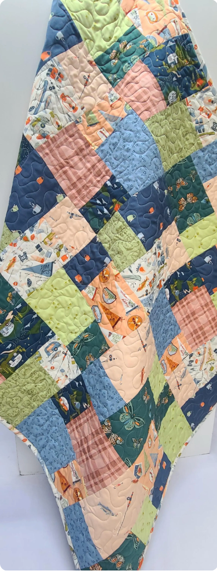 Camping + Fishing Quilt Kit, Handmade Baby, Toddler, Gender Neutral Fishing Crib Bedding