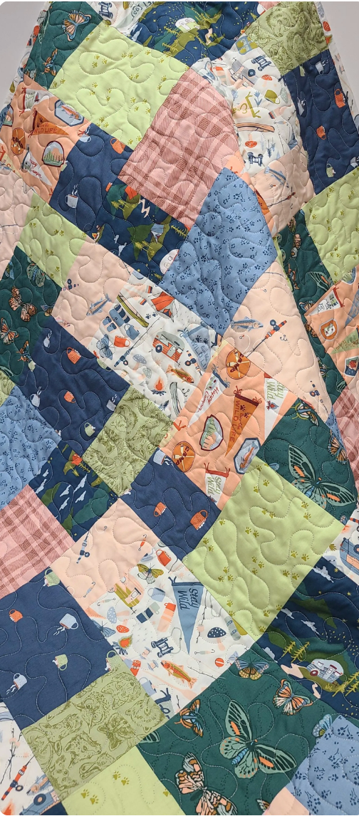 Camping + Fishing Quilt Kit, Handmade Baby, Toddler, Gender Neutral Fishing Crib Bedding