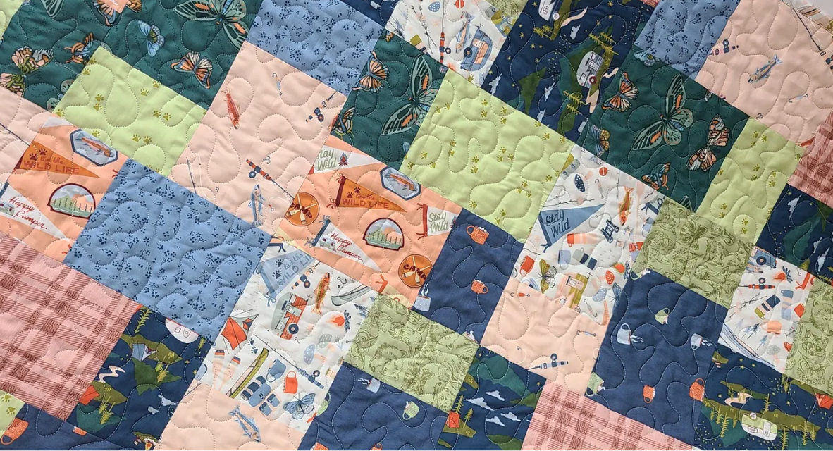 Camping + Fishing Quilt Kit, Handmade Baby, Toddler, Gender Neutral Fishing Crib Bedding