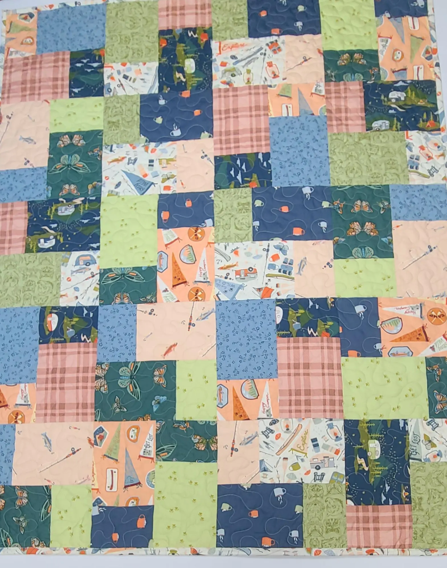 Camping + Fishing Quilt Kit, Handmade Baby, Toddler, Gender Neutral Fishing Crib Bedding