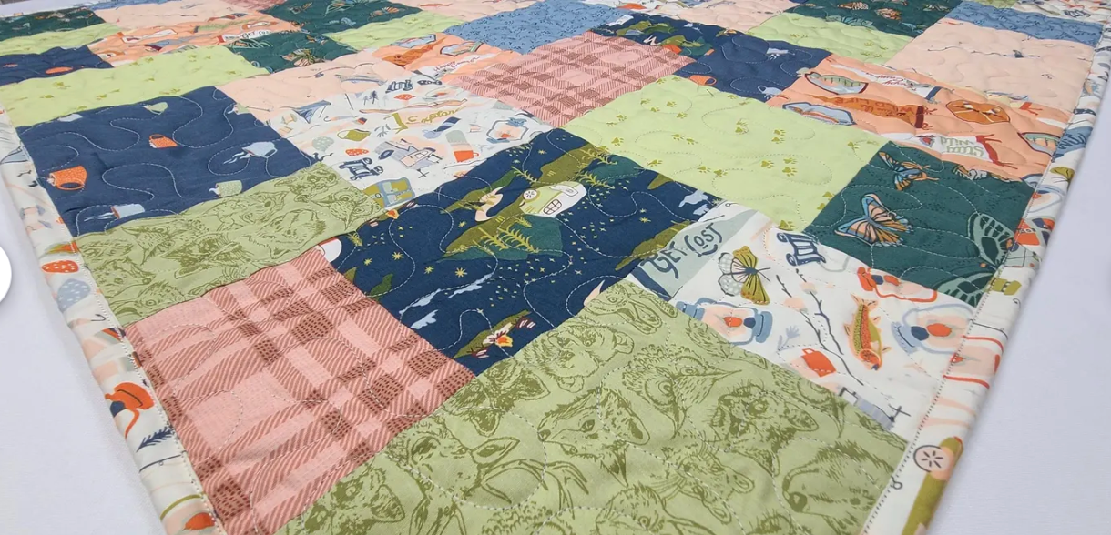 Camping + Fishing Quilt Kit, Handmade Baby, Toddler, Gender Neutral Fishing Crib Bedding