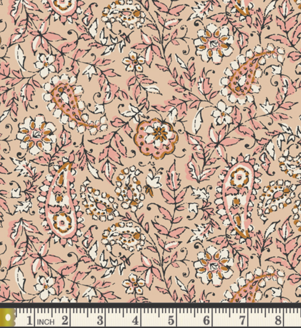 India Ink Paisley Cotton Fabric - 44" Wide - Pink & Parchment Boho Floral