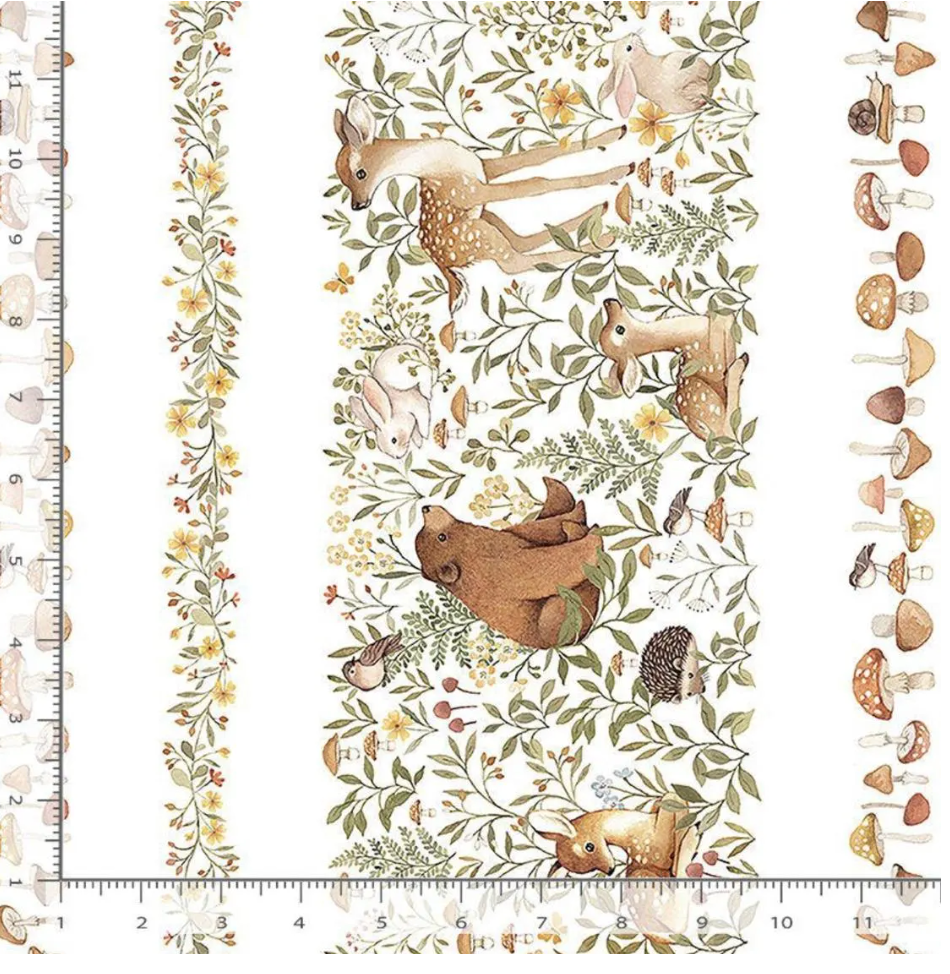 Dear Stella Count On Me Woodland Friends Stripe Fabric - White (STELLA-DNS3322)