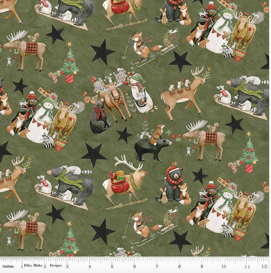 Riley Blake Northern Christmas Main Green Fabric by Teresa Kogut
