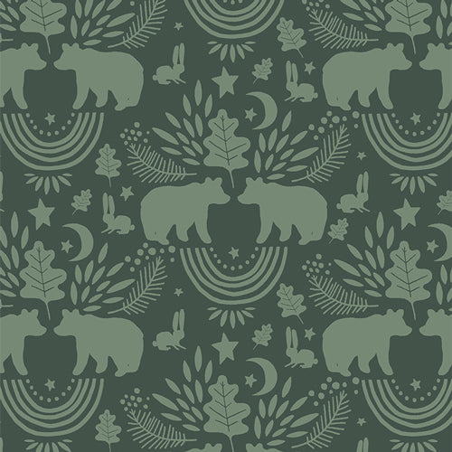 Art Gallery Fabric, Green Bears, Woodland Themed, Quilting Fabric, By the Yard, Timberline, Bears, Loud Encounter