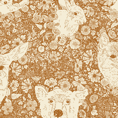 Wandering with Doe Fabric - Art Gallery Fabrics - Rust Woodland Cotton