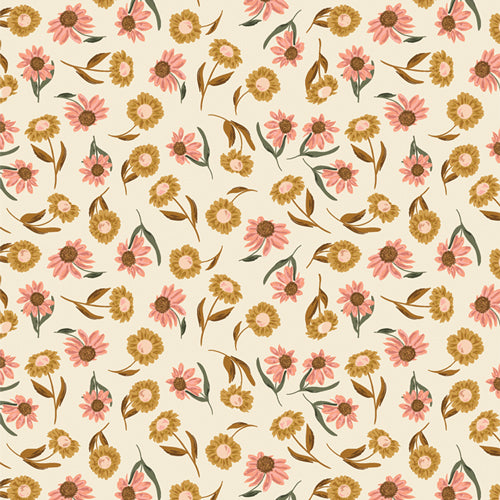 Pink and Gold Floral Quilting Cotton - Nectar Willow Art Gallery Fabric by Yard