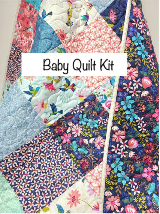 Hummingbird Quilt Kit, Baby, Patchwork, Lap, Toddler, Girl, Wildflowers, Blues and Corals