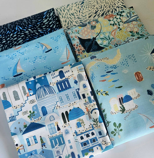 Wanderlust Santorini Fabric Bundle - 6 Piece Blue & White Greece Cotton Prints