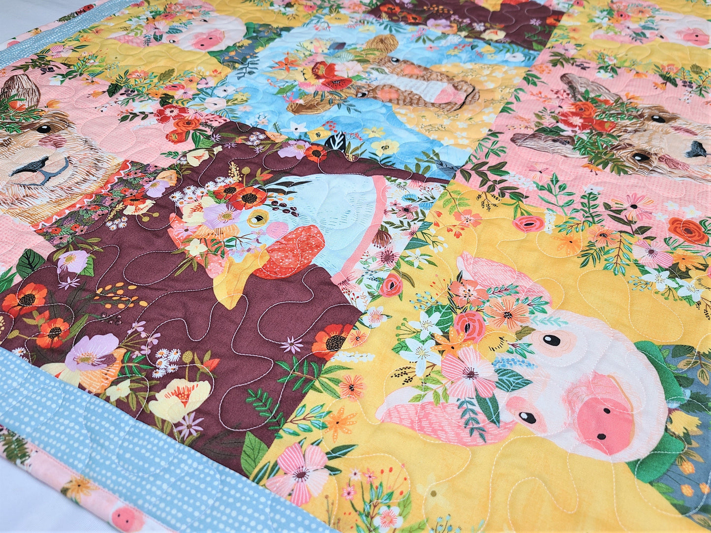 Boho Baby Quilt Kit, Girl, Llama, Pig, Chicken, Cow, Farm Animals