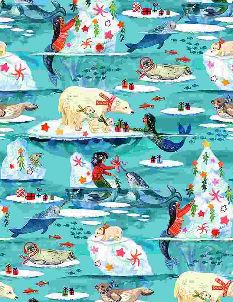 Arctic Waters, Polar Bear, Christmas Fabric, Dear Stella, STELLA-DMB2227  MULTI, Novelty Fabric, Quilting Cotton