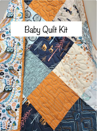 Baby Quilt Kit, Boy, Woodland, Rustic, Deer, Bees, Navy Blue, Orange, Little Forester, Owl, Art Gallery Fabrics