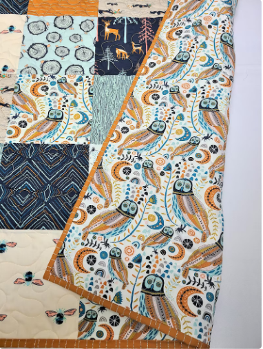 Baby Quilt Kit, Boy, Woodland, Rustic, Deer, Bees, Navy Blue, Orange, Little Forester, Owl, Art Gallery Fabrics