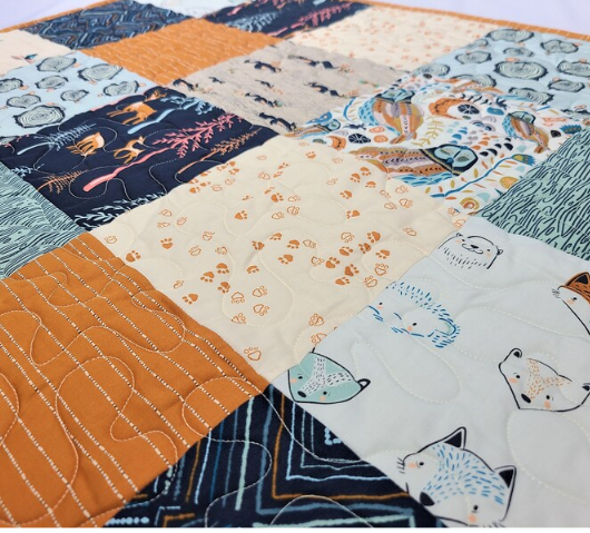 Baby Quilt Kit, Boy, Woodland, Rustic, Deer, Bees, Navy Blue, Orange, Little Forester, Owl, Art Gallery Fabrics