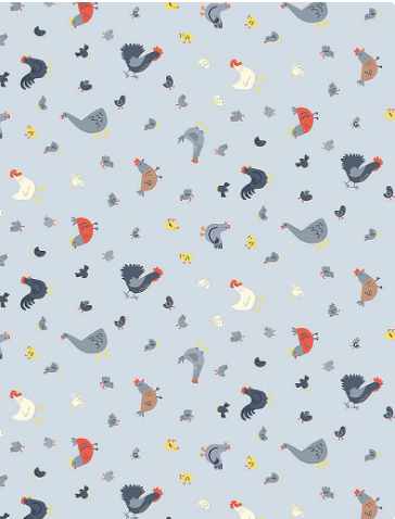 Chicken fabric, STELLA-2036 SURF, Cluckers, Dear Stella, quilting cotton, yardage, by the yard, farm theme