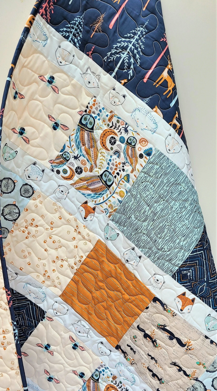 Baby Quilt Kit, Boy, Girl, Homemade, Little Forester, Navy, Blue, Orange, Woodland, Bees, Deer, Owl, Fox