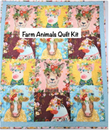 Boho Baby Quilt Kit, Girl, Llama, Pig, Chicken, Cow, Farm Animals