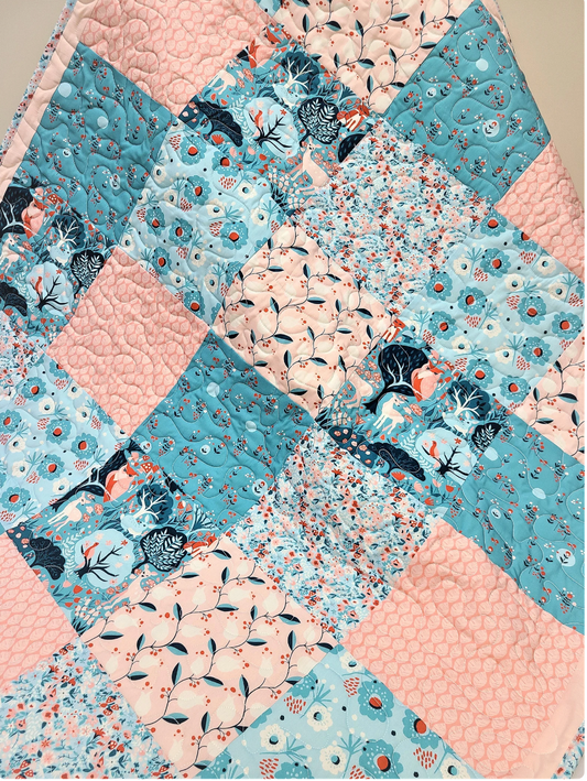 Baby Girl Quilts for sale, Organic Baby Quilt, Handmade, Modern Love, Woodland Crib Bedding