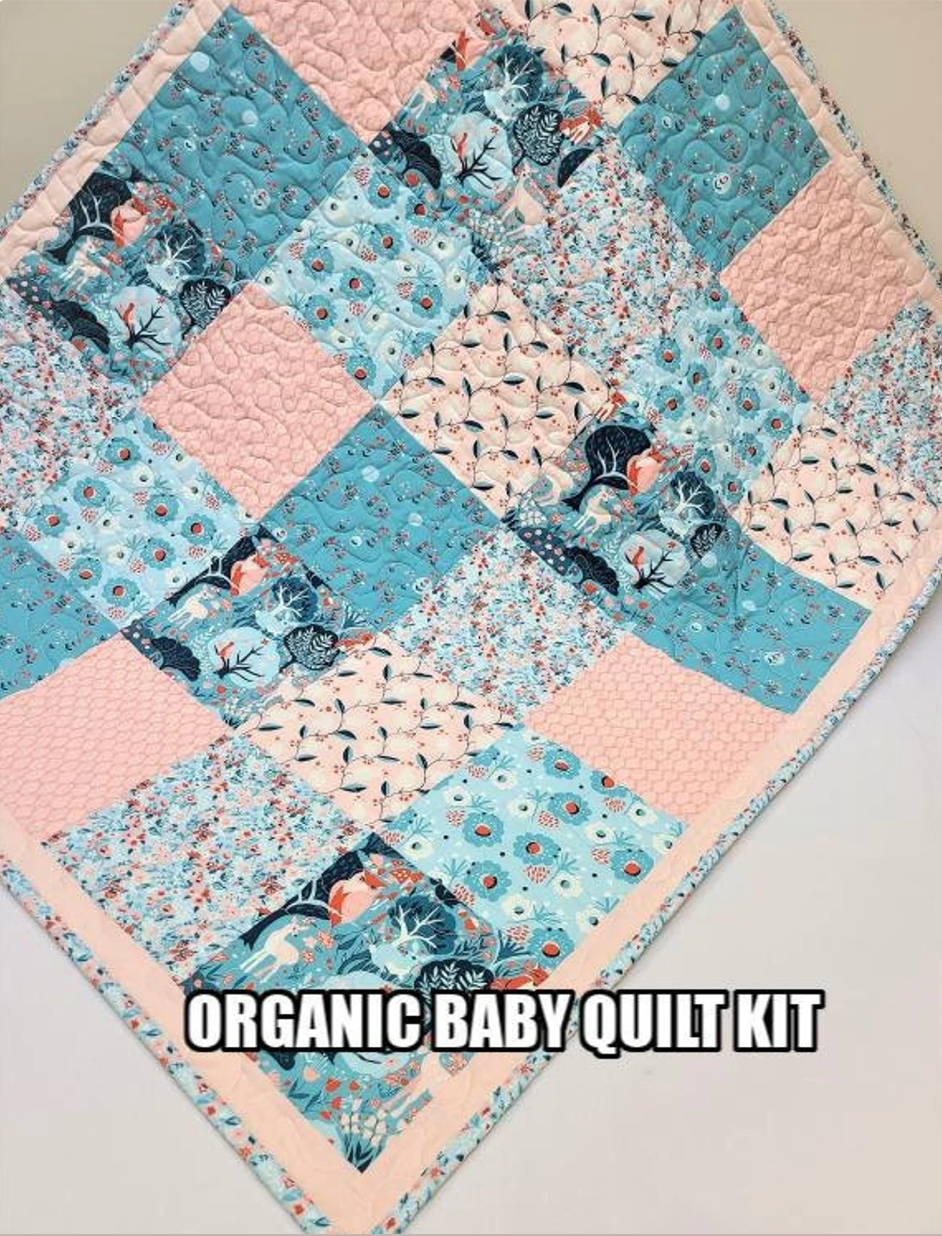 Organic Quilt Kit, Girl, Baby Quilt Kit, Lap, Floral, Modern Love, Do It Yourself, DIY