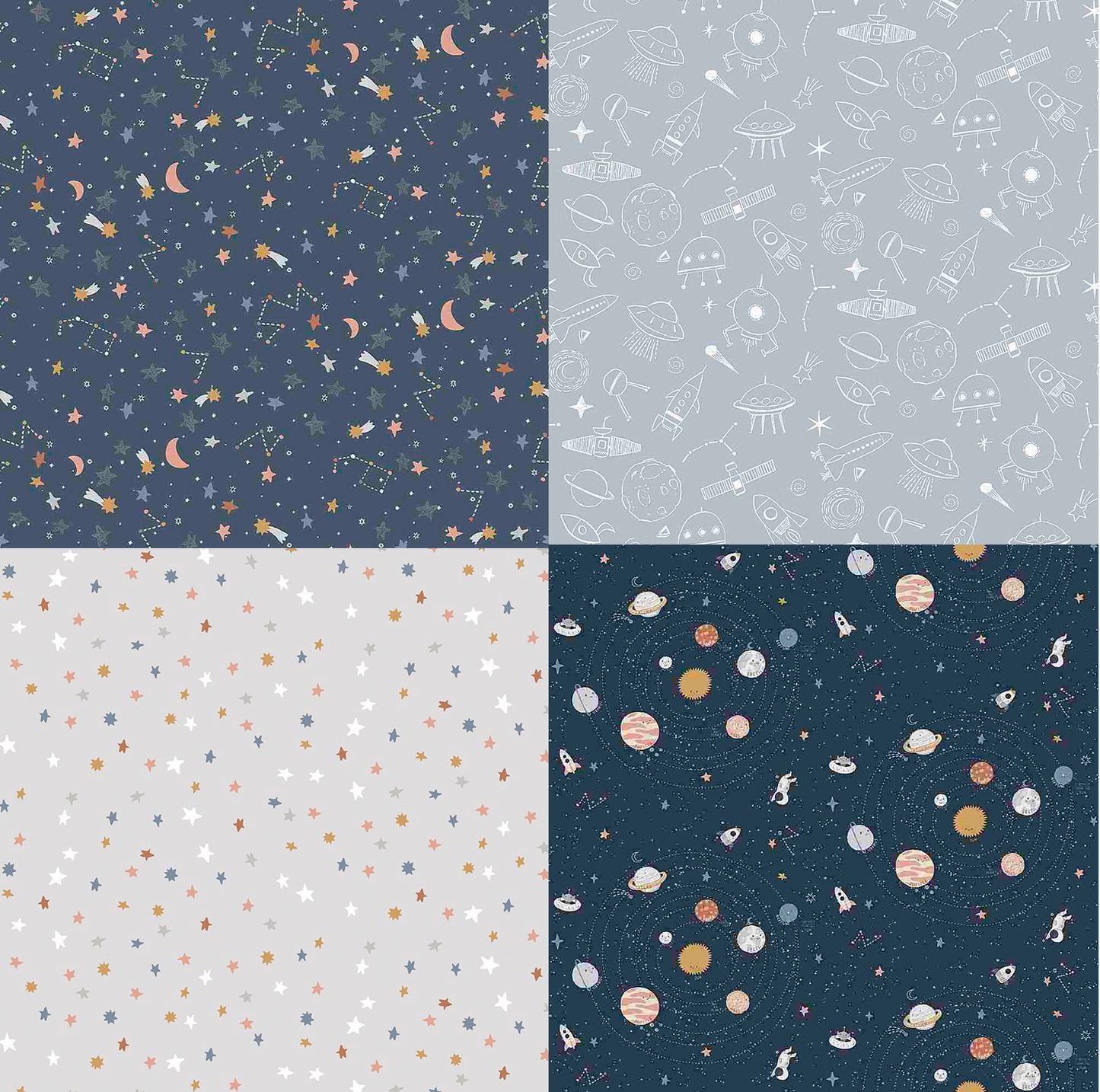 Outer Space Fabric, To The Moon, Fat Quarter Bundle,  4 piece, Dear Stella, Quilting Weight, Cotton,