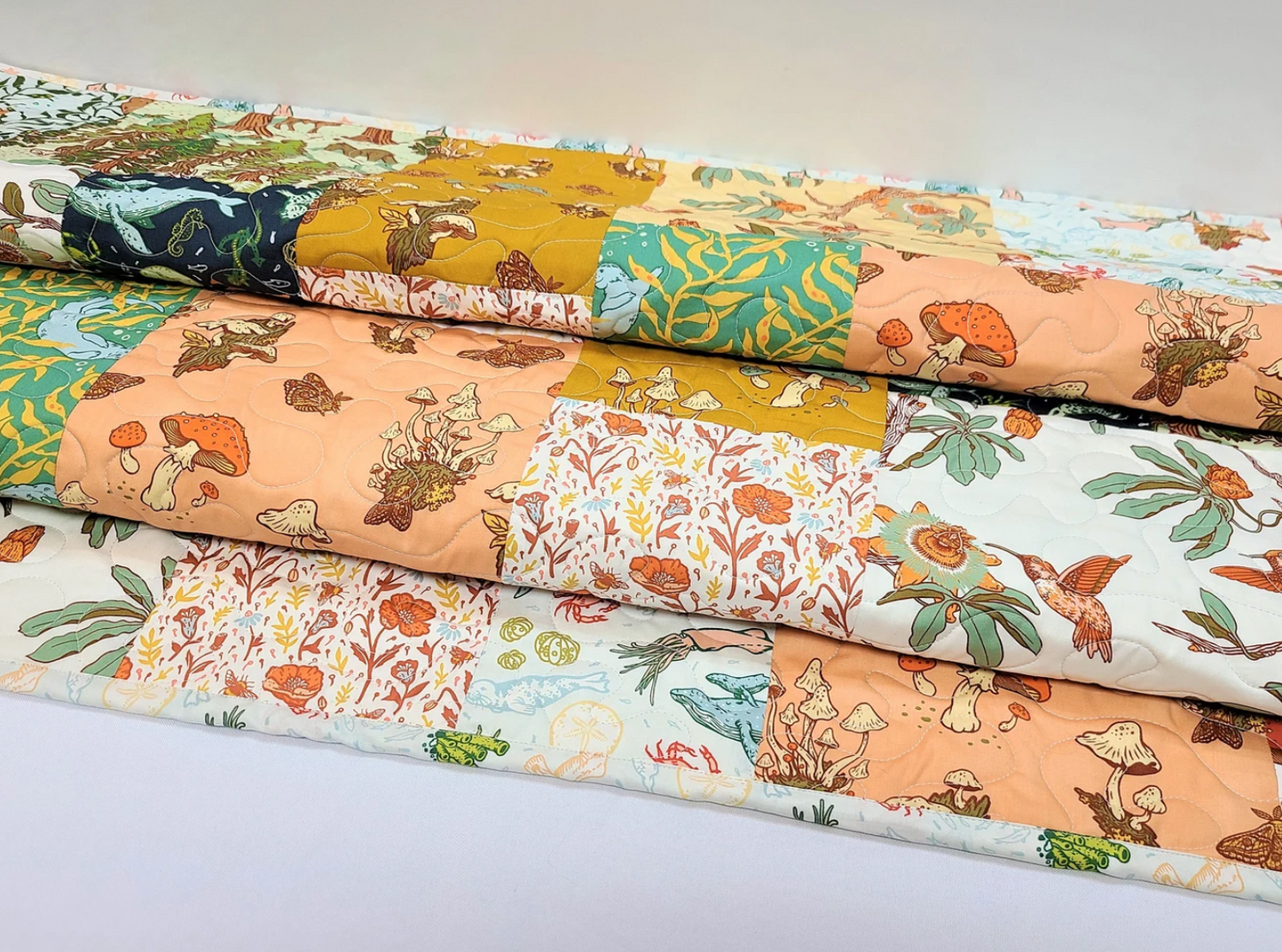Organic Baby Quilt, Wild Coast, Nautical, Mushrooms, Lap, Floral, Whales, Boy, Girl, Crib, Nursery, Heirloom Quality