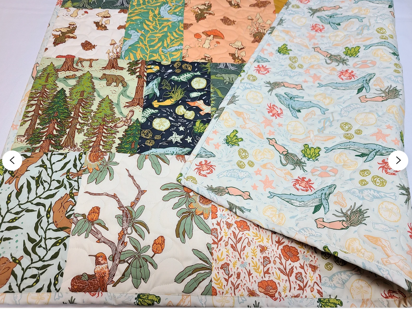 Organic Baby Quilt, Wild Coast, Nautical, Mushrooms, Lap, Floral, Whales, Boy, Girl, Crib, Nursery, Heirloom Quality