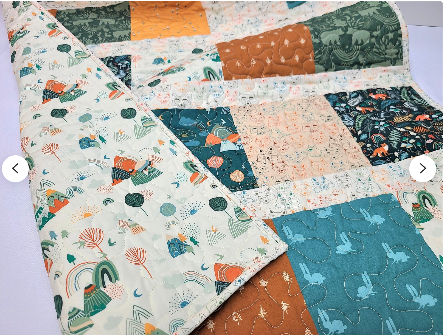 Baby Quilt Kit, Woodland, Mountains, Timber, Rustic, Modern Colors, Gender Neutral, Fox, Bear, Rabbit, Teal, Rust, Gold