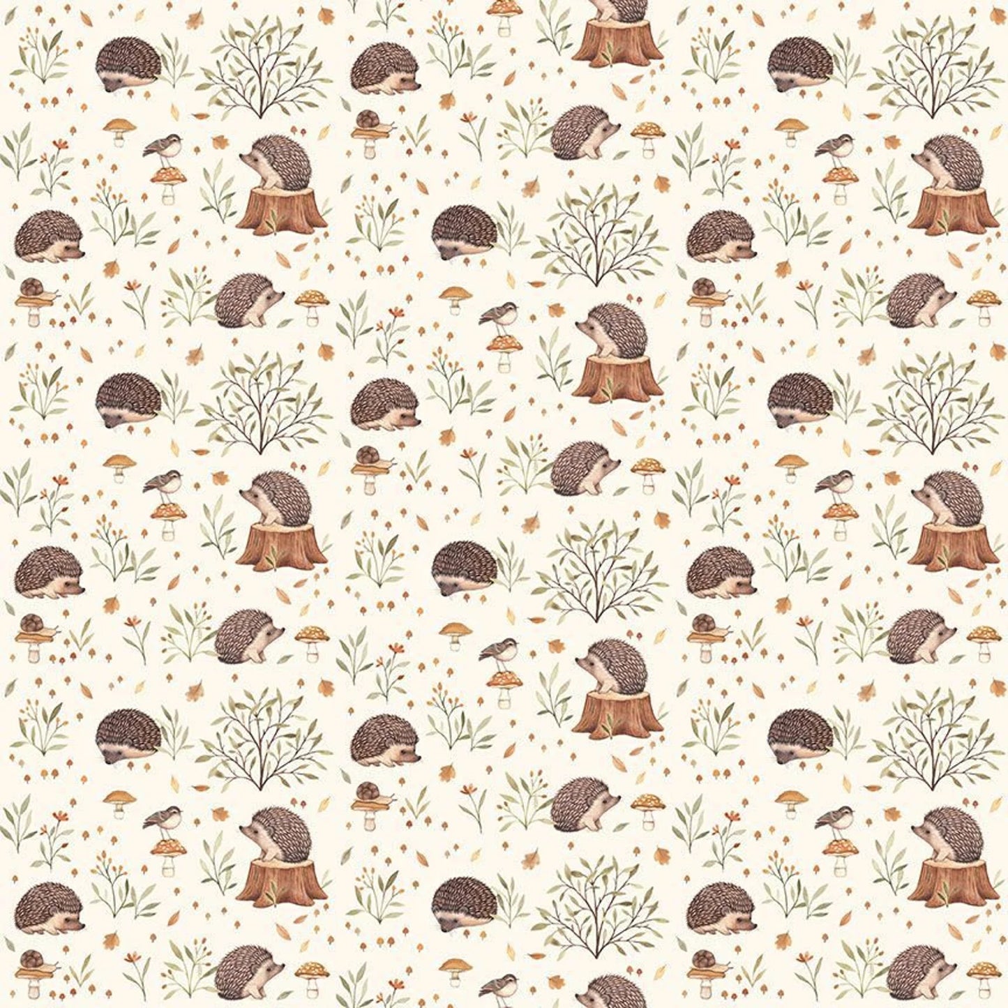 Hedgehog Cotton, Quilting Fabric, woodland theme, Little Forest