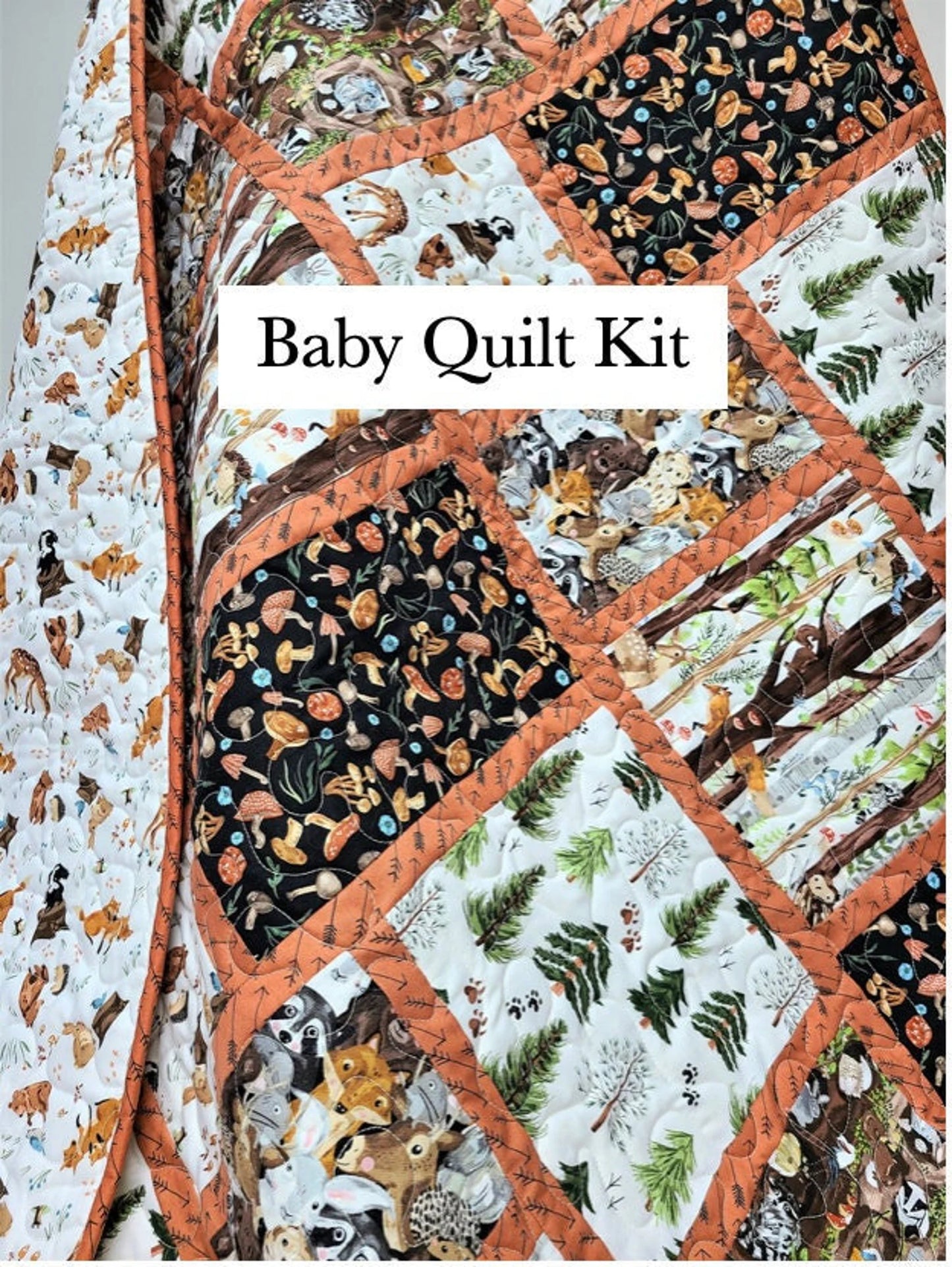 Rustic Woodland Quilt Kit, Toddler, Baby, Boy, Crib, Browns, Animals, New Baby, Forest, Trees, Patchwork