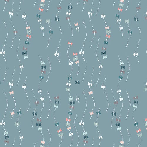 Slate Blue Cotton Fabric,  Modern Woodland Butterflies, Art Gallery Bows in Silence, Blithe, Nature, Subdued Tones, Feminine