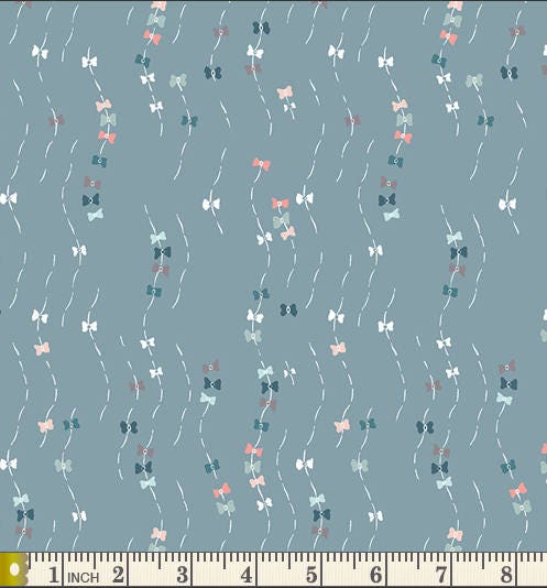 Slate Blue Cotton Fabric,  Modern Woodland Butterflies, Art Gallery Bows in Silence, Blithe, Nature, Subdued Tones, Feminine