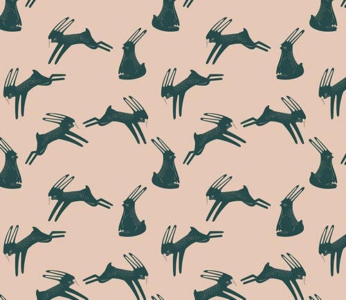 Hopping Hares, Jack Rabbits, Campsite, Art Gallery Fabrics