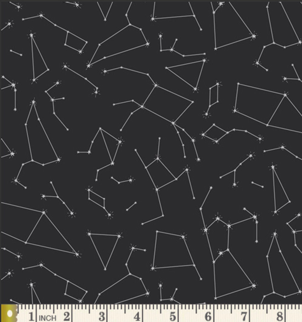 Constellation fabric, Black Cotton, Connect the Stars, Art Gallery fabrics, Stargazer, great for face masks