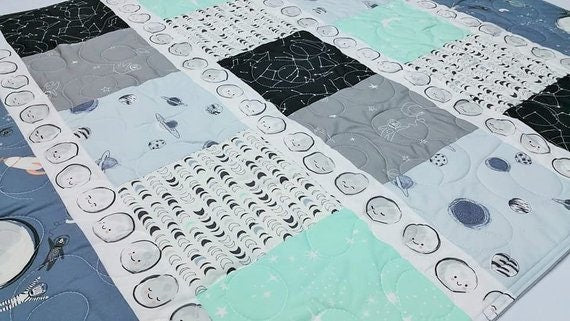 Baby Quilt Kit, Outer Space Theme, Moon Fabric, Patchwork Quilt Kit, Love you to the Moon, Baby Boy, Art Gallery Fabrics