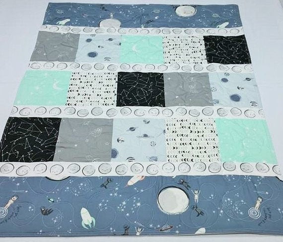 Baby Quilt Kit, Outer Space Theme, Moon Fabric, Patchwork Quilt Kit, Love you to the Moon, Baby Boy, Art Gallery Fabrics