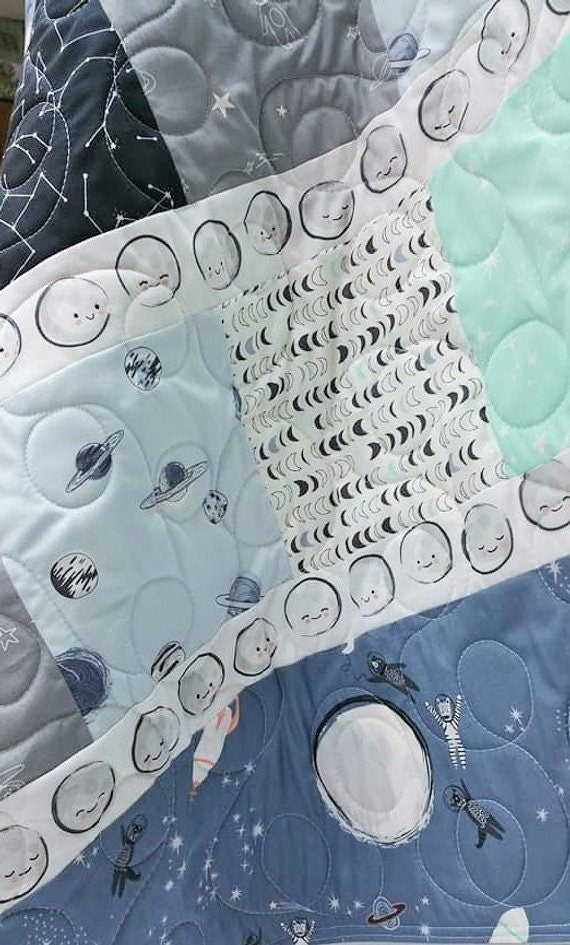 Baby Quilt Kit, Outer Space Theme, Moon Fabric, Patchwork Quilt Kit, Love you to the Moon, Baby Boy, Art Gallery Fabrics