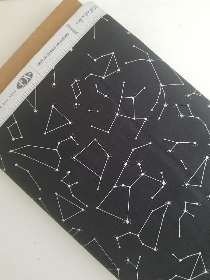 Constellation fabric, Black Cotton, Connect the Stars, Art Gallery fabrics, Stargazer, great for face masks