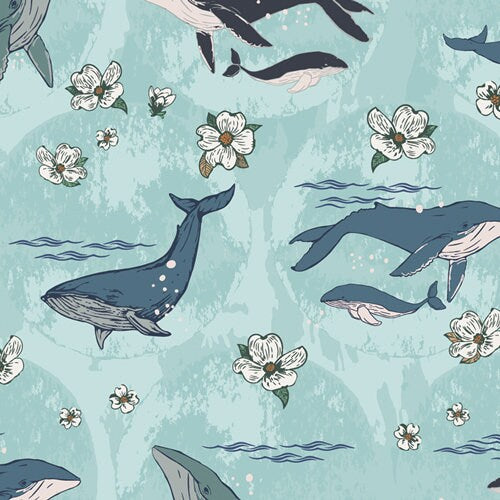 Whale fabric, Art Gallery fabric, Quilting Fabric, Enchanted Voyage, Underwater Enchant Solar