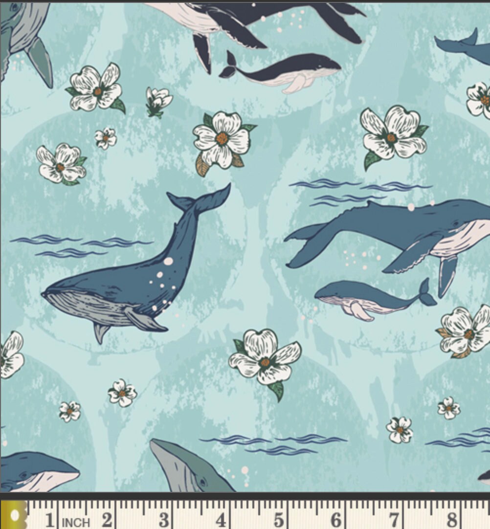 Whale fabric, Art Gallery fabric, Quilting Fabric, Enchanted Voyage, Underwater Enchant Solar