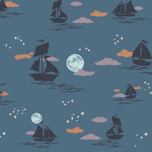 Art Gallery Quilting Fabric, Enchanted Voyage, Ship Fabric, Nautical, By the Yard, Offshore Dream Shadow