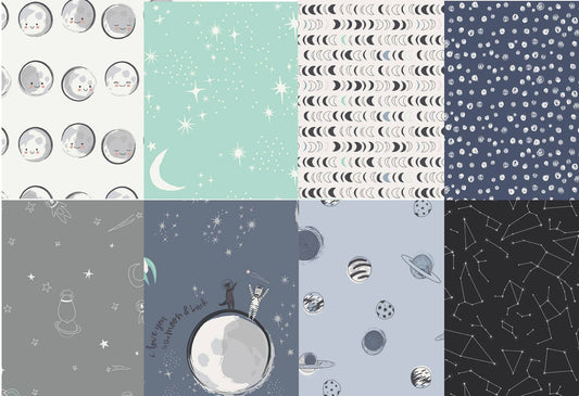 Outer space Fabric, Fat Quarter Bundle, 8 piece, Art Gallery, Stargazer, Quilting Weight, Cotton, Fabric bundle, fun for face masks