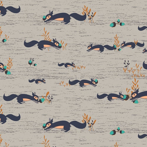 Squirrel Fabric, Squirrels at Play, Woodland Fabric, Art Gallery Fabrics, Little Forester, yardage, Maureen Cracknell