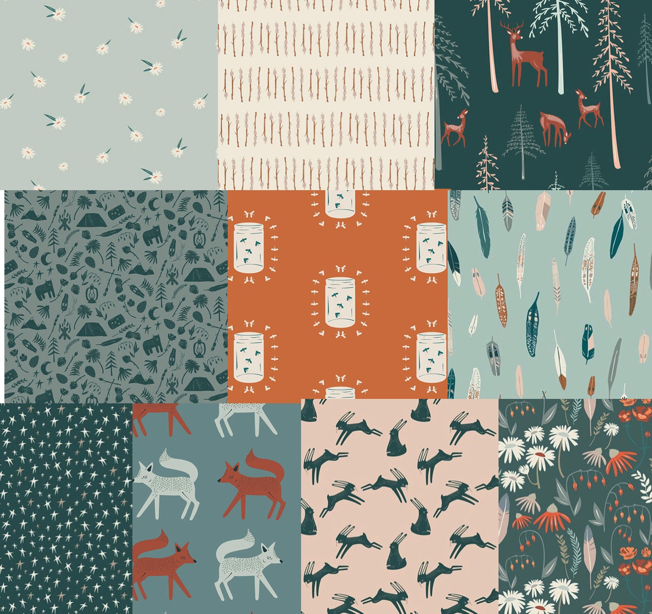 Woodland Fabric Bundle, Art Gallery Fabrics, Fox, Deer,  Campsite, Camping Theme, 10 piece fat quarter bundle, Quilting Cotton