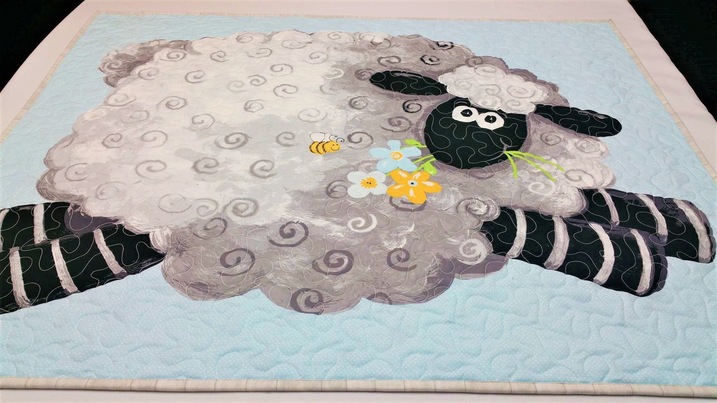 Baby Quilt Kit, Lamb, Boy, Blue, DIY, Easy quilt project. Baby Shower Gift